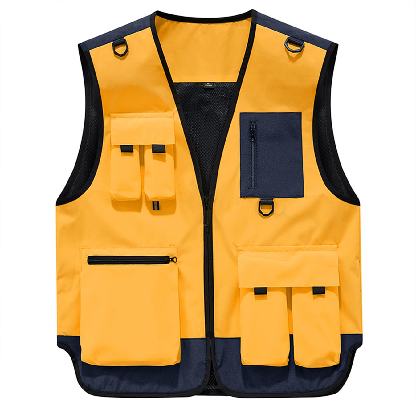 Men’s Color Block Multi-Pocket Utility Vest – Breathable Mesh-Lined Outdoor Cargo Vest