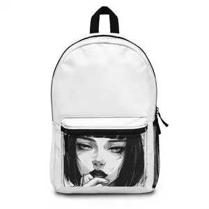Stylish Art Backpack with Unique Design, Trendy School Bag, Gift for Artists, College Backpack, Black & White Aesthetic, hot anime chick