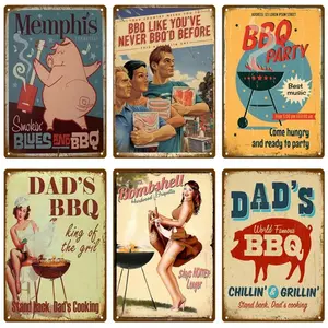 Retro BBQ Tin Sign 12*8inch- Vintage Wall Posters & Metal Decor - Decorative Wall Plate for Kitchens, Patios & Barbecue Themed Spaces