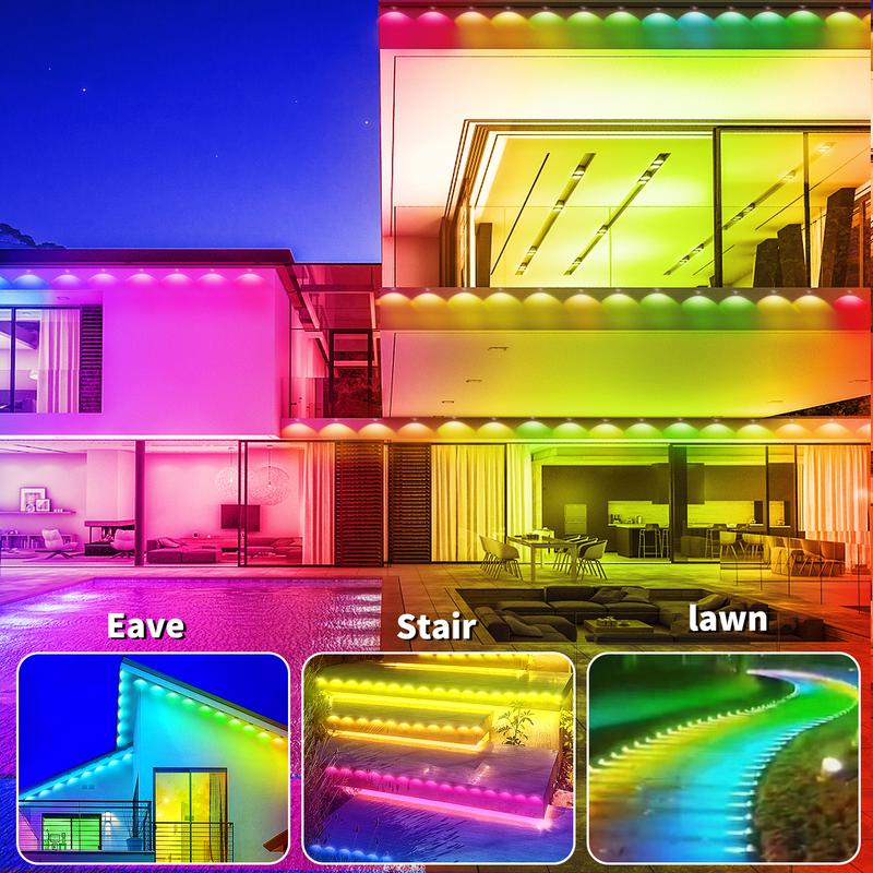 Permanent Outdoor Light,RGB Eaves Lights,DIY Scene Modes IP67 Waterproof Outdoor Under Eave Lighting,led Lights for Decor,Garden Decor,House,Party Bluetooth Strip with Timer
