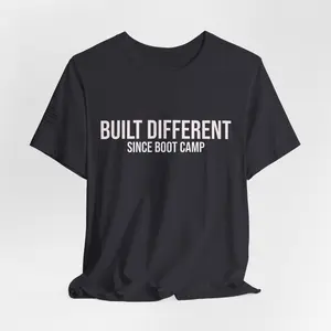 Built Different Navy Veteran T Shirt with Navy Anchor image.