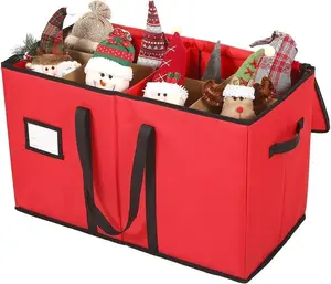 Christmas Figurine Storage Box & Nutcracker Storage Container, 600D Canvas,Keeps 8 Holiday Figurines,15 Inches,Adjustable Area & Pockets for Decorations