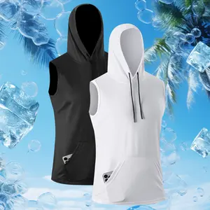 2pcs Summer Solid Color Men'S Hooded Sweatshirts with Pockets, Adjustable Drawstring Fitness Outfit, Lightweight Breathable - Cool and Quick-Dry Suitable for Daily Gym Workouts, Outdoor Running, Cycling