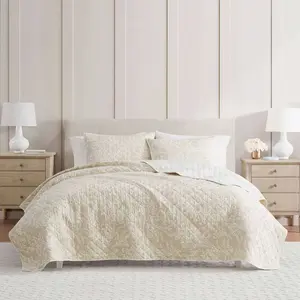 Martha Stewart 2pc Twin Layered Branches Quilt Bedding Set Beige