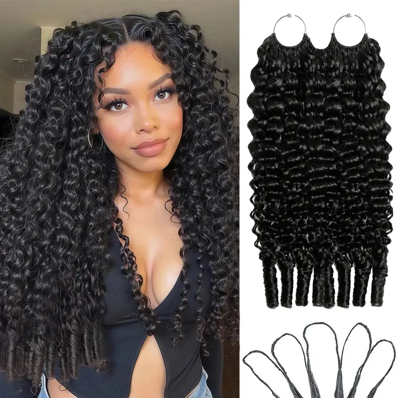Burmese Curly Crochet Hair for Black Women Pre-Separated Feather Crochet Human Hair Invisible Knotless Human Crochet Hair Reusable Lightweight Hair Extensions Natural Black; Recommend 4 Packs For A Full Head.
