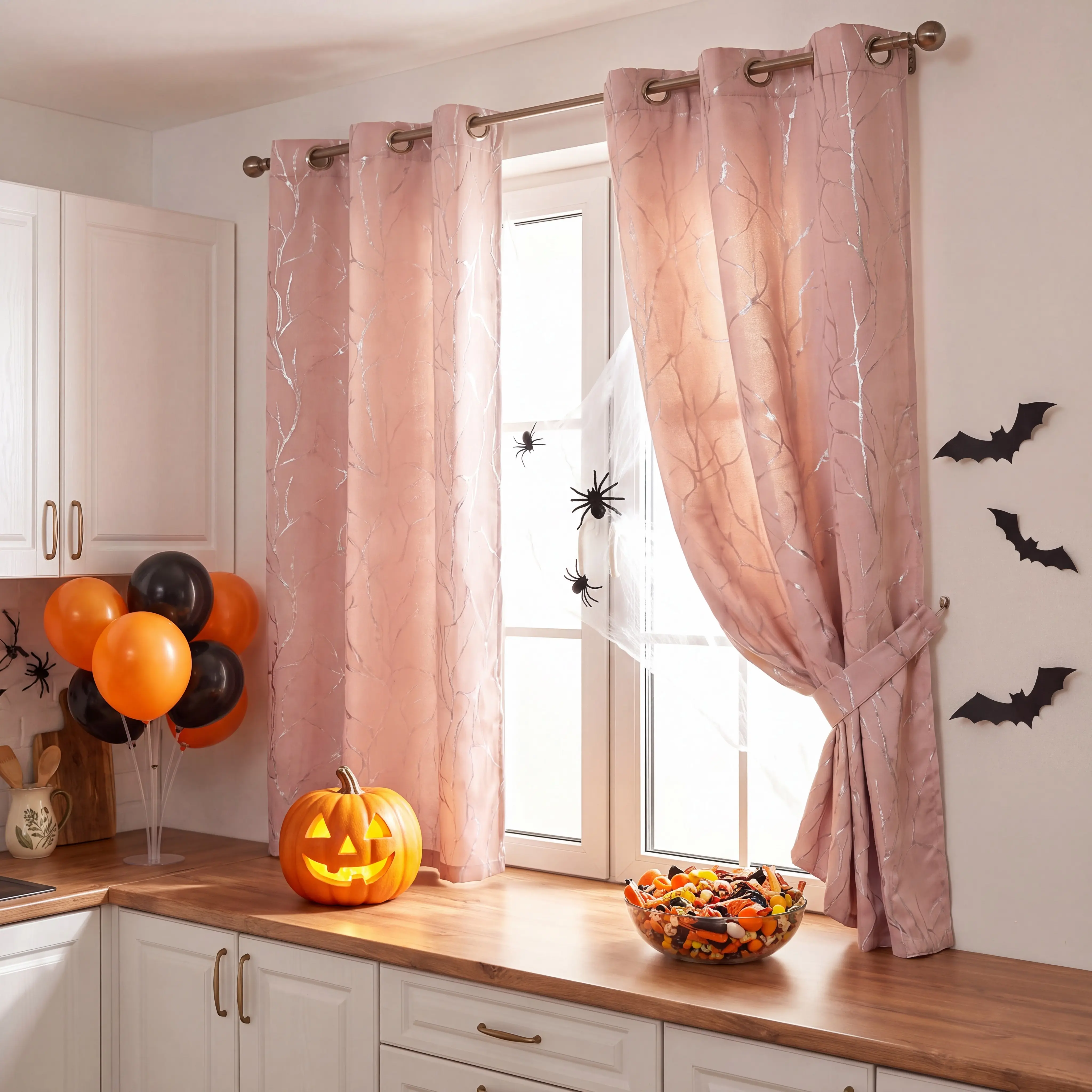 2-Panel Set 34"x63" Glue Printed Tree Branch Blackout Curtain Panels, Thermal Grommet Curtains for Living Room Bedroom, FT24791, Halloween Holiday Home Deals
