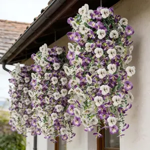 6-Pack Tricolor Pansy Artificial Flowers, High-Quality Plastic Hanging Decor, Low-Maintenance Seasonal Fake Flowers, Decorative Faux Flowers
