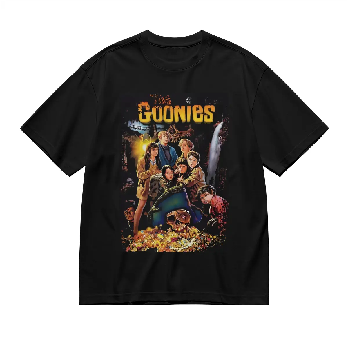 The Goonies Vintage Movie Poster Graphic T-Shirt, Retro 80S Adventure Cave Skeleton Scene Print Soft Breathable Unisex Casual Tee for Fans And Themed Events, Easy To Wash, Nostalgic Collectible Pop Culture Wear