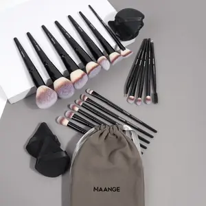 MAANGE Beauty Makeup Cosmetic Tool Set, 18pcs/set Professional Makeup Brush Set & 1 Count Drawstring Pouch & 5 Counts Triangular Power Puff, Great for Beginners, Makeup Brush Full Set, Makeup Brushes Set for Translucent Powder