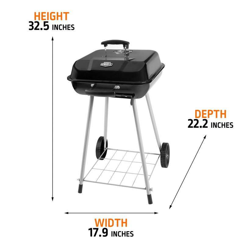 Portable 17.5 Inch Charcoal BBQ Grill with Wheels for Outdoor Cooking