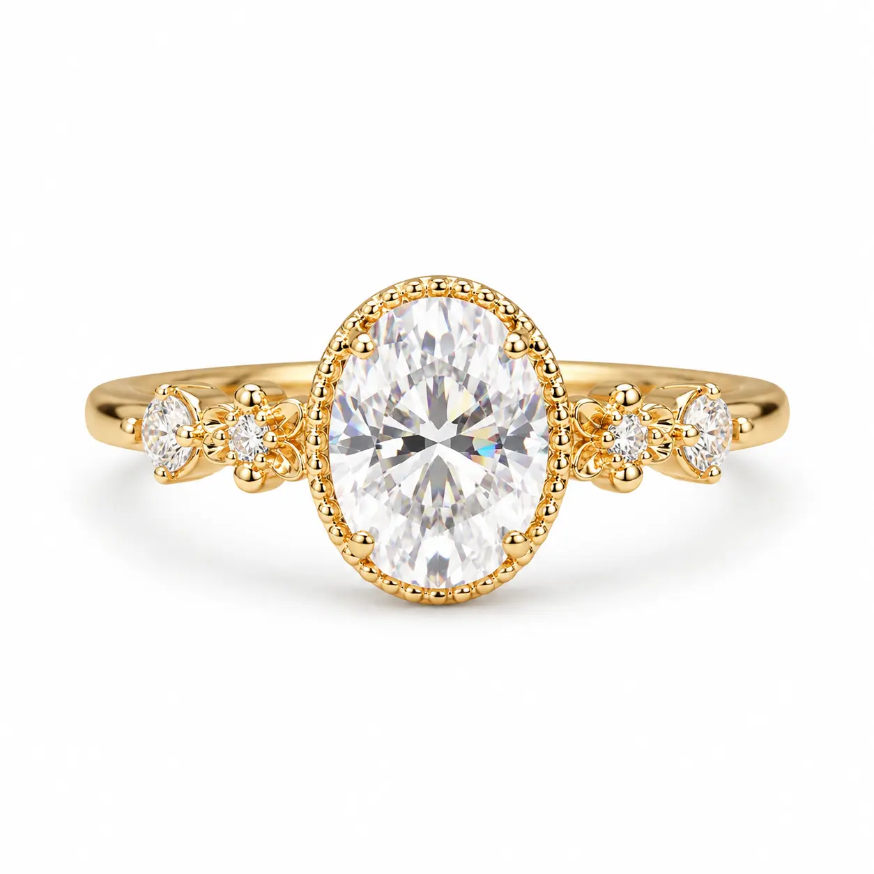 JWZ-602-Oval Cut 1CT VVS1 Moissanite Gold Adjustable Ring - US Size 5-9, Fashion Costume Jewelry Accessory