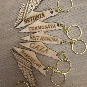 Palestine CI Keychain with Wooden Design Featuring Names of Palestine - Includes Keyring for Everyday Use