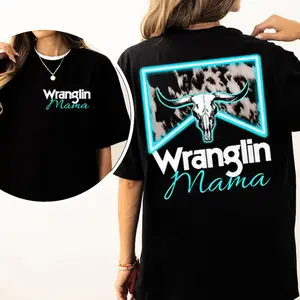 Retro Wranglin Mama Western Boho Cow Shirt, Western Shirt, Western Clothing, Mom Shirts, Mother Day Shirt