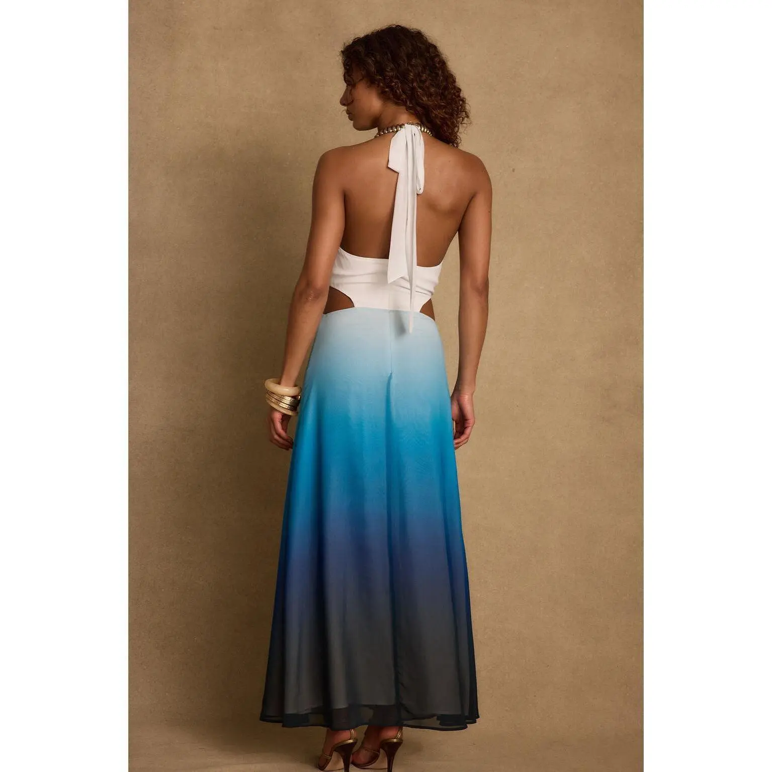 Women's Sleeveless Lapis Blue Ombre Twist Halter Maxi Dress - Maxi Length,  Stylish Halter Neck, Ombre Color Gradient, Comfortable Fit - TikTok Shop