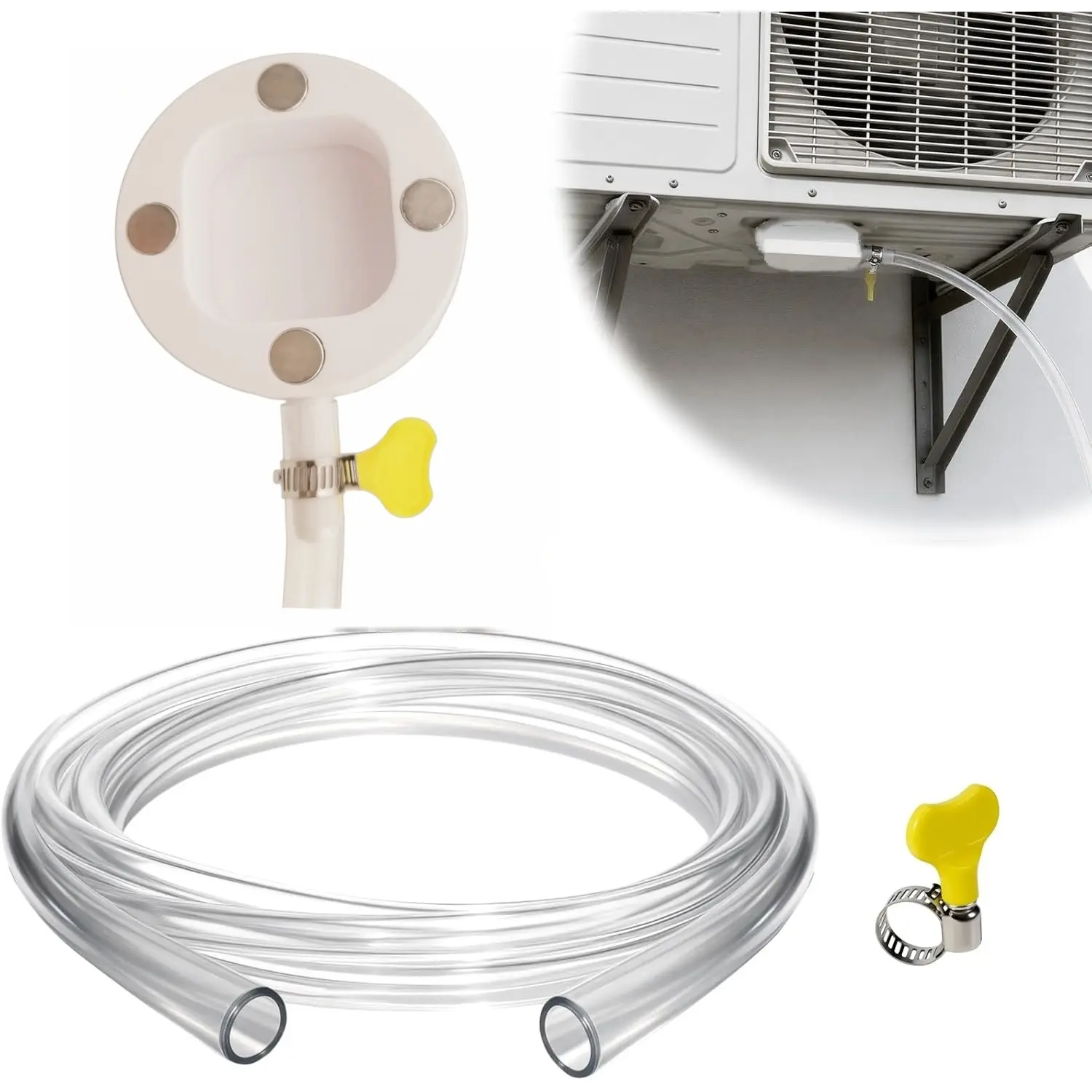Magnetic Window Air Conditioner Drainage Kit, Transparent Condensate Drain Hose, Stainless Steel Clamps, Magnetic Drain Adapter for Ac Units, Aircon Accessories