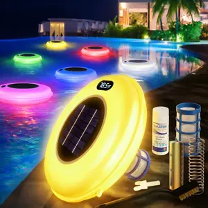 Foxlux Solar Pool Ionizer,with temperature, Multi-Color LED Copper Pool Ionizer, Solar Powered Cleaner for Pools up to 45,000 Gallons,Ideal for Above Ground, In-Ground Pools & Spas