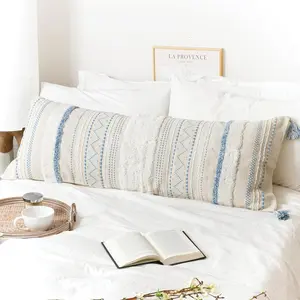 Large  Pillow Cover for Bed 20x54 Coastal Blue Boho Accent  Long Pillowcase for Bedroom Decorative Cushion Farmhouse Home Decor (Cover ONLY, Pack of 1)