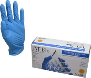 Ansell Size M, 5 mil, Industrial Grade, Powder Free Nitrile Disposable Gloves 9-1/2" Long, Blue, Textured Beaded Rolled Cuffs, FDA Approved, Static Dissipative, Ambidextrous 92-675-M
