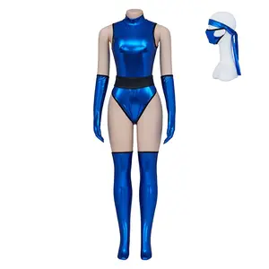 Sexy Blue Bodysuit for Women, Role-Playing Costume with Mask, Perfect for Fighting Games and Themed Parties