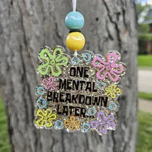 Ready to ship - Rearview Mirror Car Charm - No customization - Glitter Resin Art with Beaded Design