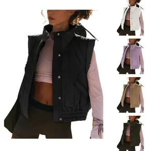 Molitree Women's Puffer Vest Cropped Lightweight Button Down Quilted Vest Sleeveless Padded Gilet Coat with Pockets Black Casual