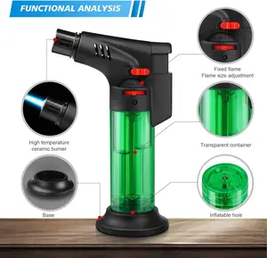 4 Pack of Torch Lighter, Jet Flame, Butane gas, Mini Refillable Windproof Lighters, for candle, fireplace, grill (Gas not Included)