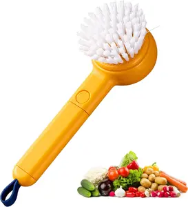 Vegetable Cleaning Brush with Peeler – 2-in-1 Fruit & Veggie Scrubber with Long Handle, Kitchen Food Cleaning Tool for Potatoes, Carrots & More (Yellow)