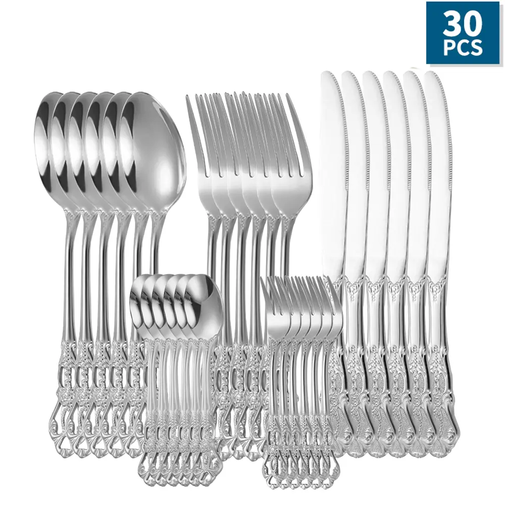 Royal Court Cutlery, 30-Piece Including Knife, Fork, Spoon, Coffee Spoon, and Fruit Fork, Suitable for Family Gatherings, Birthday Parties, Kitchen Supplies