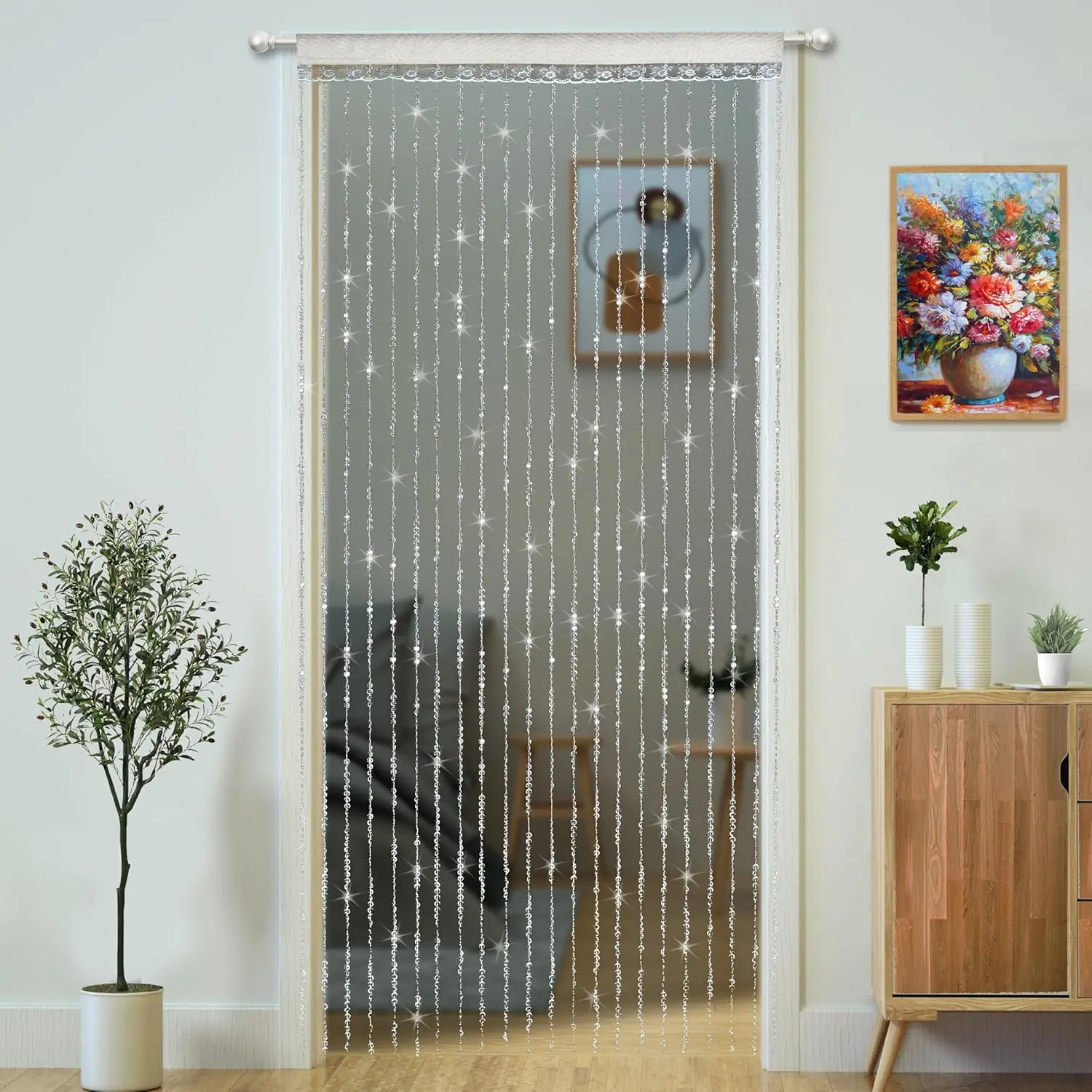 Beaded Door Curtain - Polyester Interior Decoration Accessories, Durable Modern Synthetic Design, 22-Strip Room Divider for Bedroom, Closet Doorway (90x200cm/35.5x78.7in)