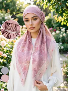 Women's Floral Print Headscarf Hat, Breathable Lightweight Scarf, Elastic Convenience, Fashion Daily Accessory, Abaya Accessories, All Seasons