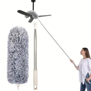 Extra-Long Retractable Duster with Bendable Head - Reusable & Washable for High Ceilings, Furniture, And Car Cleaning
