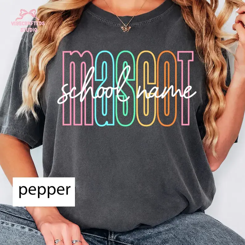 [Pls note] Custom Mascot School Name T-Shirt – Colorful Personalized Team Spirit Tee for Teachers and Students, Shirt for men
