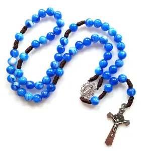 Rustic Agate Catholic Rosary Necklace Decorative Charm Pendant Supplies