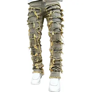 Men's Tassel Fringe Skinny Jeans, Denim, Casual Street Style Hip-Hop Rap Pants, Regular Length�� Streetwear Menswear Fathersdaygift Trouser Fabric