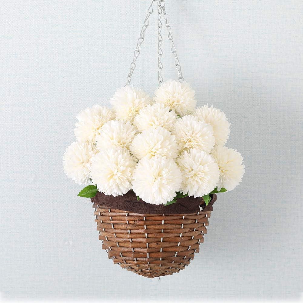 12pcs Artificial Chrysanthemum Ball Flowers Silk Hydrangea Bridal Wedding Bouquet for Home Garden Party Office Coffee House Decoration (Cream White)