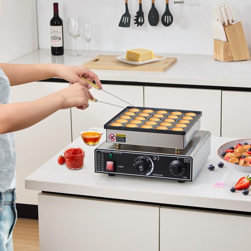 25PCS Electric Poffertjes Maker - Dutch Pancake/Dorayaki Grill | Timer & Temp Control Non-Stick for Commercial/Home Use