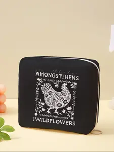 Portable Rooster Pattern Sanitary Pad Storage Bag, Lightweight Women's Organizer, Travel Cosmetic Box, Cute Random Print, All Seasons
