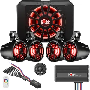 SERU NUTV5-S Quad PRO - Marine ATV/Golf Cart/UTV Stereo System kit – with 4 Waterproof LED Light Tower Speakers, Subwoofer, Weatherproof Controller with Bluetooth and AUX Input and Four Channels Amp