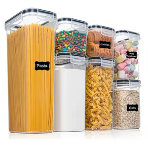 FDFD 7-Piece Food Storage Containers Airtight BPA-Free Plastic Set with Stickers & Pen for Labeling Reusable Modern Style