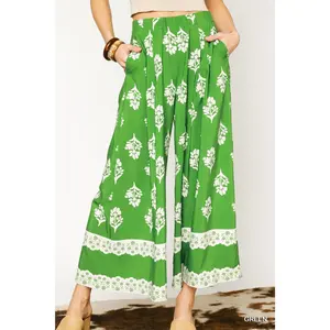 Umgee Floral Pleated Wide-Leg Pants