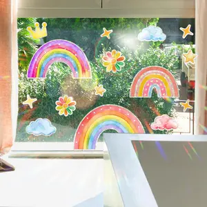 Creative Rainbow & Crown Pattern Window Sticker, Double Sided Window Decal, Decorative Sticker for Home Bedroom Living Room, Ornaments
