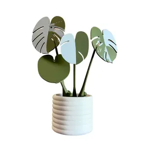 Monstera Albo Coaster and Planter Pot Set Albino Indoor Houseplant Coasters 3D Print Drinkware Plants with Flower Pot