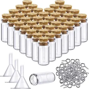 DIY 128Pcs 2ml Mini Glass Bottles with Cork Stoppers Eye Screws and Funnels for Wish Bottles Jewelry Making and DIY Craft Projects Kit Craft Embellishments