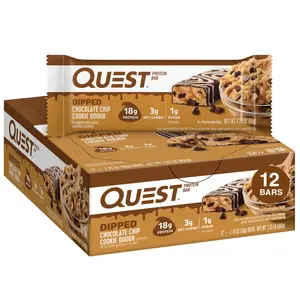 Quest Dipped Protein Bar, Chocolate Chip Cookie Dough, 18g Protein, Gluten Free, 12 Count