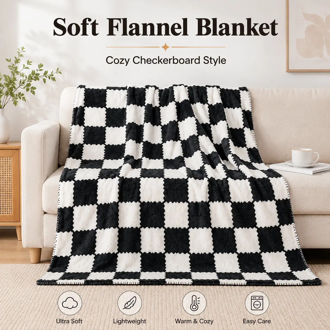 Checkerboard Pattern Throw Blanket, Soft Flannel Fleece Blanket, Breathable Warm Napping Blanket for Home, Office and Travel, Cozy Bedroom Decor, Soft Blankets, Soft Comfy Blanket