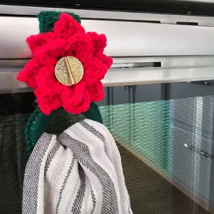 Crocheted Poinsettia Towel Holder Kitchen Decor Organiser Decoration Wooden Hand Towel Ring Racks