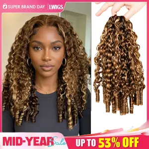 LWIGS 4/27 Burmese Curly Feather Crochet Hair Extension Human Hair For Miracle Knots Boho Braids Knotless Hair Extensions 60 Strands/ Bundle