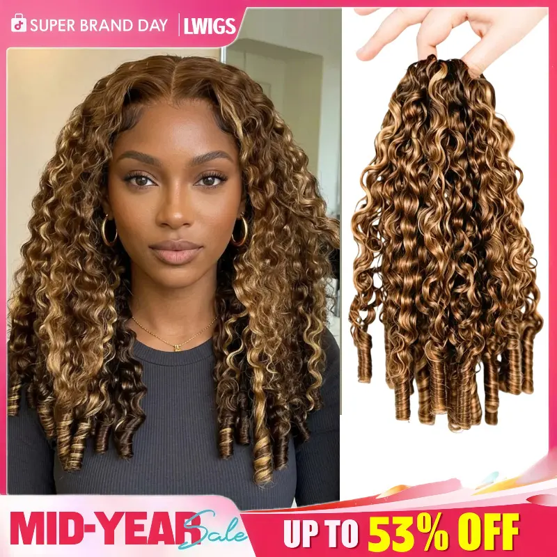 LWIGS 4/27 Burmese Curly Feather Crochet Hair Extension Human Hair For Miracle Knots Boho Braids Knotless Hair Extensions 60 Strands/ Bundle