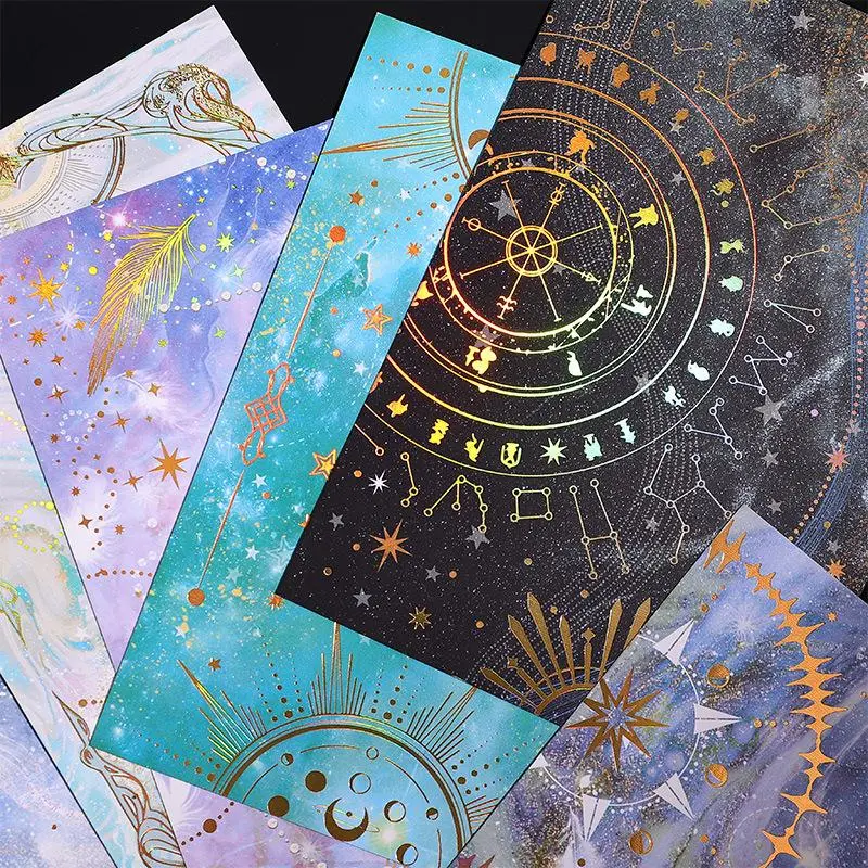 Random Color Vintage Starry Sky Pattern Cards, Colorful Paper Material, 15pcs/set Magic Themed Creative Scrapbook Background Card, Decorative Cards, Scrapbooking Supplies, Scrapbook Accessories, Crafts, Diy Card Set
