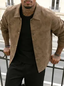 Men's Casual Versatile Fitted Long Sleeve Jacket Coat, 100% Polyester Fiber, Button Front with Snap Closure, Collar Design, Spring & Fall